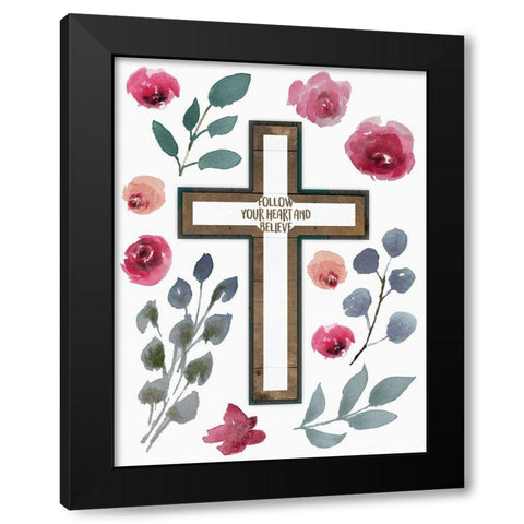 Follow Your Heart Cross Black Modern Wood Framed Art Print with Double Matting by Villa, Mlli