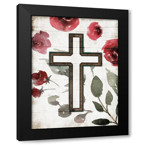 Cross Rose Black Modern Wood Framed Art Print with Double Matting by Villa, Mlli
