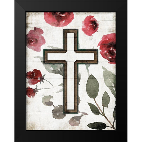 Cross Rose Black Modern Wood Framed Art Print by Villa, Mlli