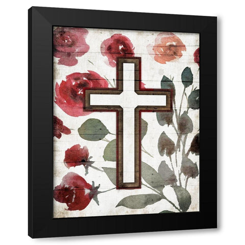 Cross Rose Mate Black Modern Wood Framed Art Print by Villa, Mlli