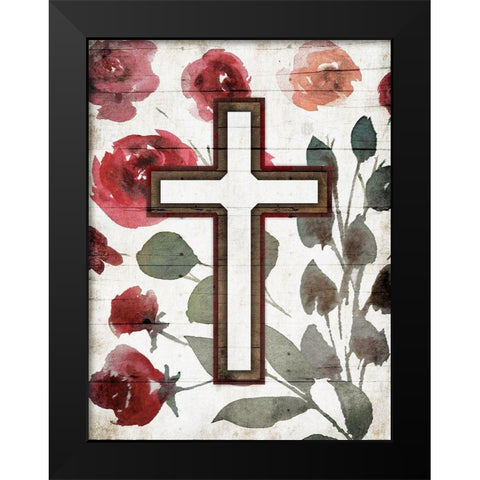 Cross Rose Mate Black Modern Wood Framed Art Print by Villa, Mlli