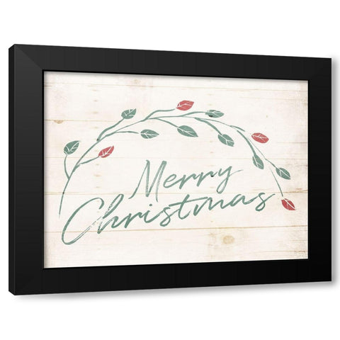 Merry Christmas Leaves Black Modern Wood Framed Art Print with Double Matting by Villa, Mlli