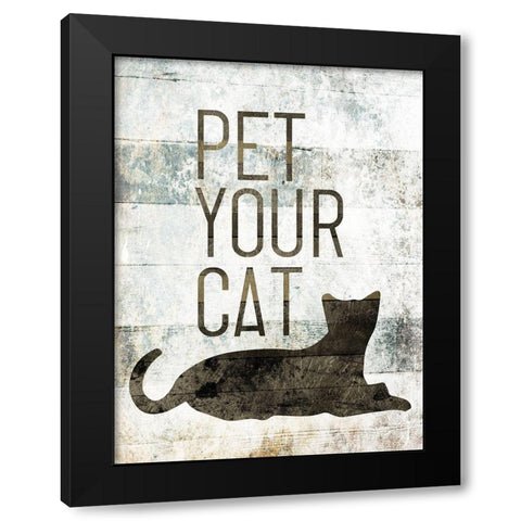 Pet Your Cat Black Modern Wood Framed Art Print with Double Matting by Villa, Mlli