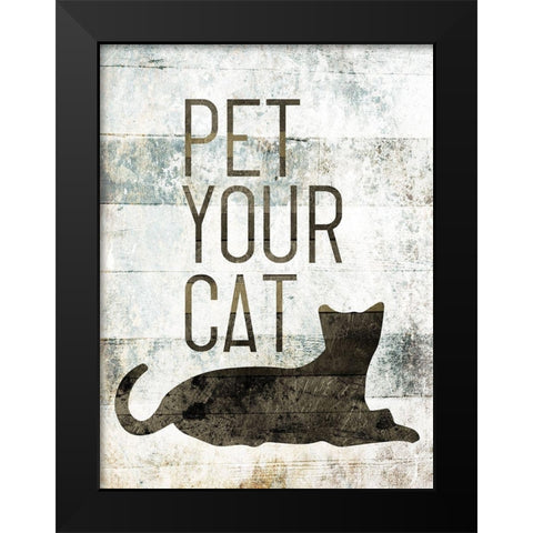 Pet Your Cat Black Modern Wood Framed Art Print by Villa, Mlli