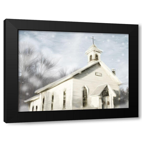 Church Snow Day Black Modern Wood Framed Art Print by Villa, Mlli
