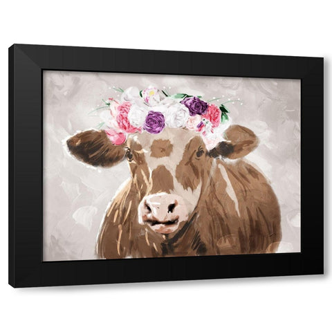 Cow Flowers Black Modern Wood Framed Art Print with Double Matting by Villa, Mlli