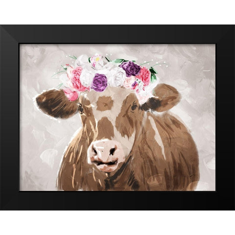 Cow Flowers Black Modern Wood Framed Art Print by Villa, Mlli