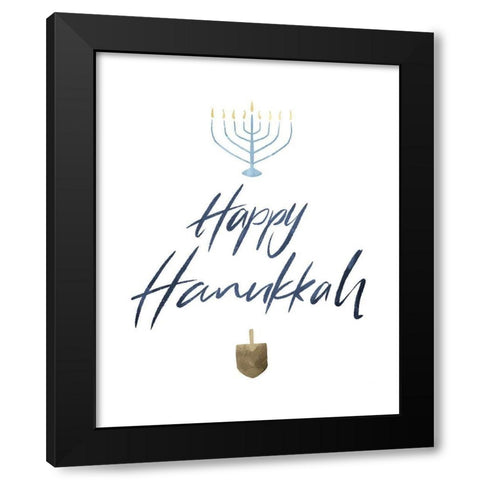 Happy Hanukkah Black Modern Wood Framed Art Print by Villa, Milli