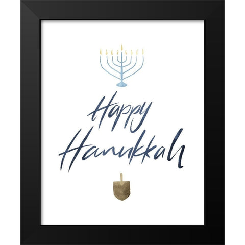 Happy Hanukkah Black Modern Wood Framed Art Print by Villa, Milli