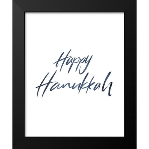 Happy Hanukkah Word Black Modern Wood Framed Art Print by Villa, Milli