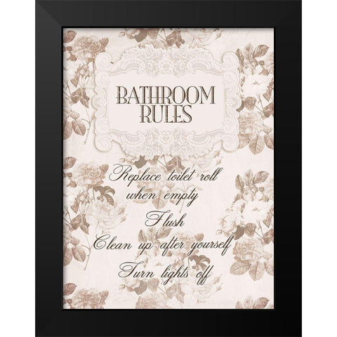 Bathroom Rules 1 Black Modern Wood Framed Art Print by Villa, Milli