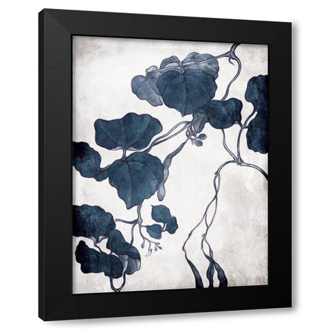 Blue Hanging Leaves 1 Black Modern Wood Framed Art Print with Double Matting by Villa, Milli