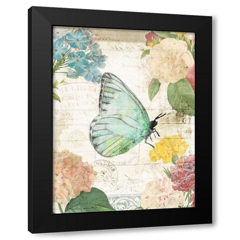Butterfly Flowers Black Modern Wood Framed Art Print with Double Matting by Villa, Milli