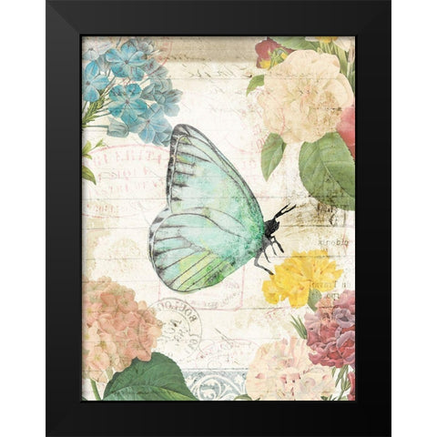 Butterfly Flowers Black Modern Wood Framed Art Print by Villa, Milli