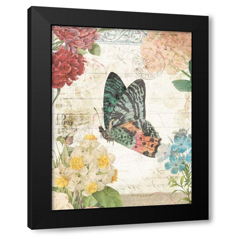 Butterfly Flowers 2 Black Modern Wood Framed Art Print with Double Matting by Villa, Milli