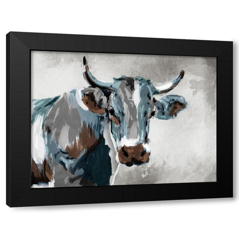Cow Looking Black Modern Wood Framed Art Print with Double Matting by Villa, Milli
