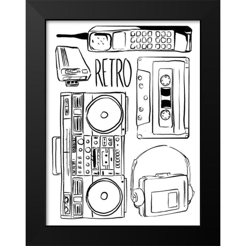 Retro Electronix Black Modern Wood Framed Art Print by Villa, Milli