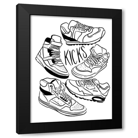 Retro Kicks Black Modern Wood Framed Art Print by Villa, Milli