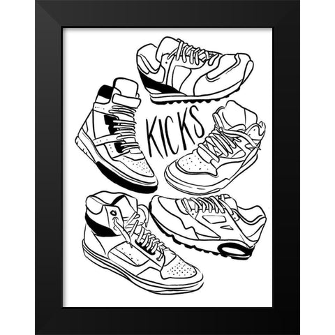 Retro Kicks Black Modern Wood Framed Art Print by Villa, Milli