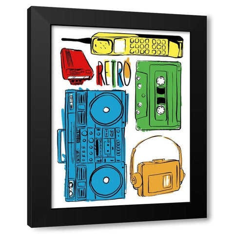 Retro Electronix Colored Black Modern Wood Framed Art Print with Double Matting by Villa, Milli