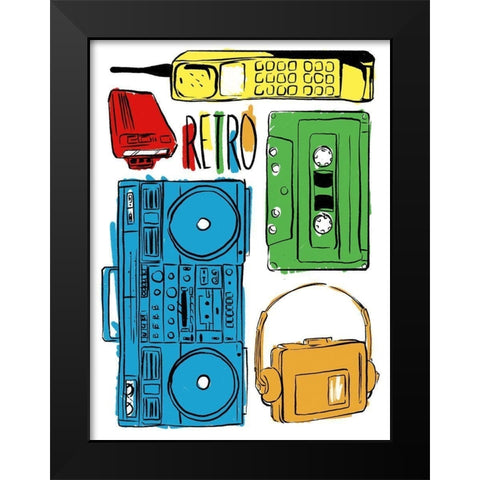 Retro Electronix Colored Black Modern Wood Framed Art Print by Villa, Milli