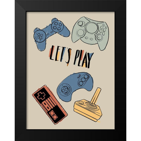 Retro Game Play Black Modern Wood Framed Art Print by Villa, Milli