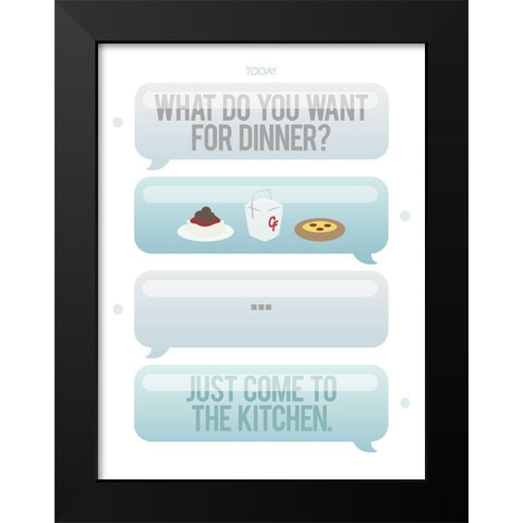 Texting For Dinner Black Modern Wood Framed Art Print by Villa, Milli
