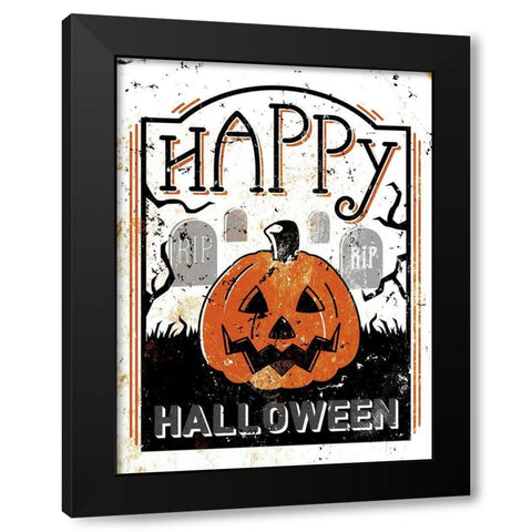 Happy Cemetery Pumpkin Black Modern Wood Framed Art Print by Villa, Milli