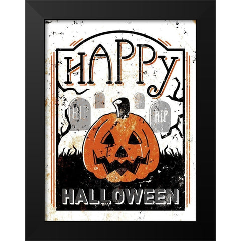 Happy Cemetery Pumpkin Black Modern Wood Framed Art Print by Villa, Milli