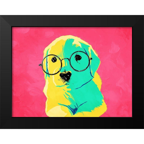 Puppy Eyes Black Modern Wood Framed Art Print by Villa, Milli