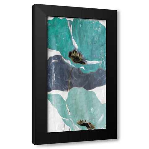 Floral Teal Blue Three Black Modern Wood Framed Art Print with Double Matting by Villa, Milli