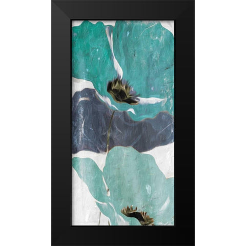 Floral Teal Blue Three Black Modern Wood Framed Art Print by Villa, Milli