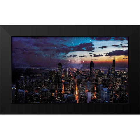 Chicago Skyline Black Modern Wood Framed Art Print by Villa, Milli