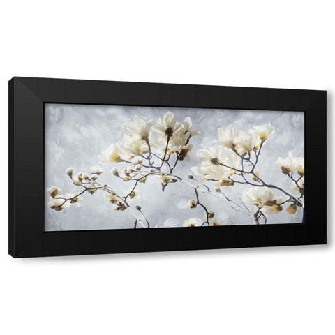 White Flowers In Grey Black Modern Wood Framed Art Print by Villa, Mlli
