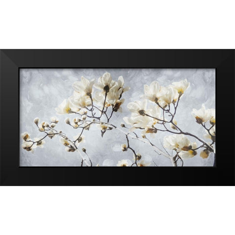 White Flowers In Grey Black Modern Wood Framed Art Print by Villa, Mlli