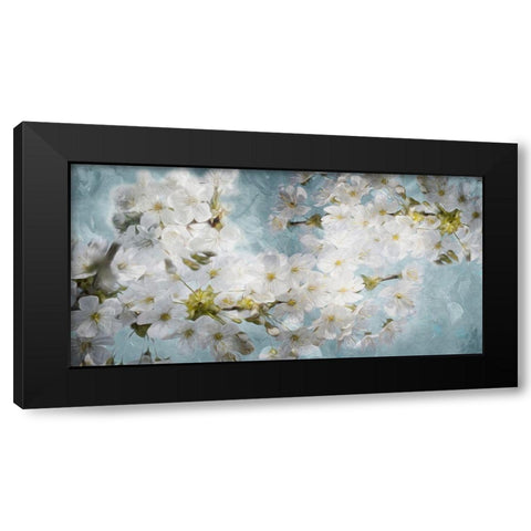 More White Flowers In Blue Black Modern Wood Framed Art Print by Villa, Mlli