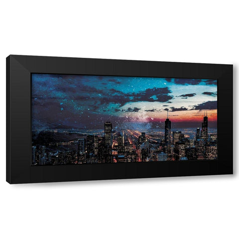Chicago Skyline Hues Black Modern Wood Framed Art Print by Villa, Mlli