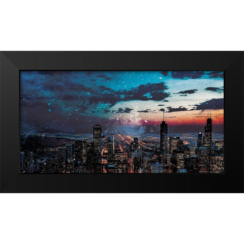 Chicago Skyline Hues Black Modern Wood Framed Art Print by Villa, Mlli