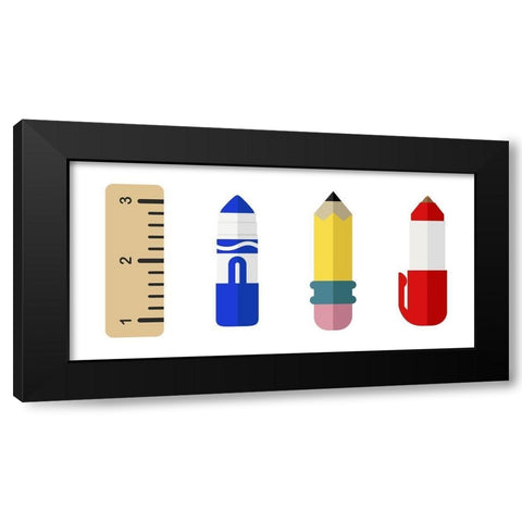 School Supplies Black Modern Wood Framed Art Print by Villa, Mlli