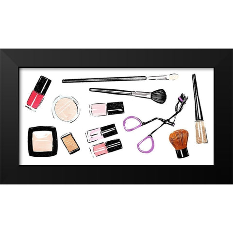Makeup Tools Horizontal Black Modern Wood Framed Art Print by Villa, Mlli
