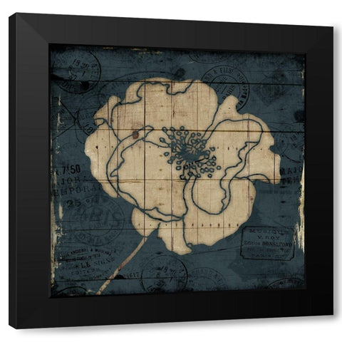 Traveled Blue Flower Black Modern Wood Framed Art Print with Double Matting by Villa, Mlli