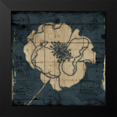 Traveled Blue Flower Black Modern Wood Framed Art Print by Villa, Mlli
