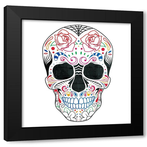 Colorful Candy Skull Black Modern Wood Framed Art Print by Villa, Mlli