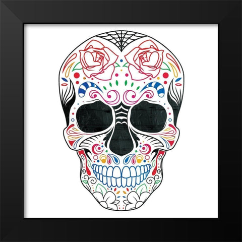 Colorful Candy Skull Black Modern Wood Framed Art Print by Villa, Mlli