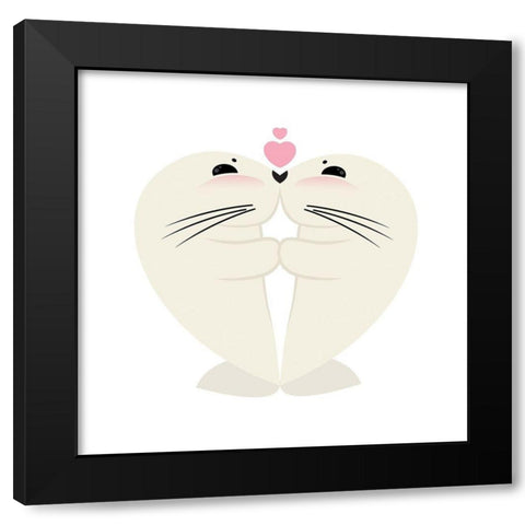 Seal Hug Black Modern Wood Framed Art Print by Villa, Mlli