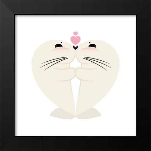 Seal Hug Black Modern Wood Framed Art Print by Villa, Mlli