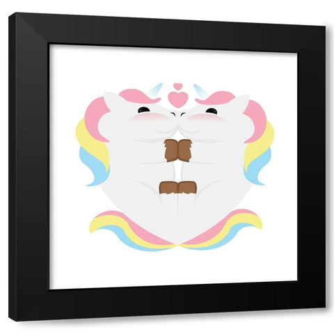 Unicorn Hug Black Modern Wood Framed Art Print by Villa, Mlli