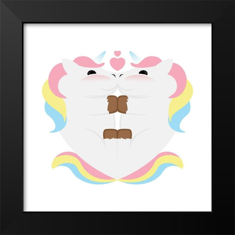 Unicorn Hug Black Modern Wood Framed Art Print by Villa, Mlli