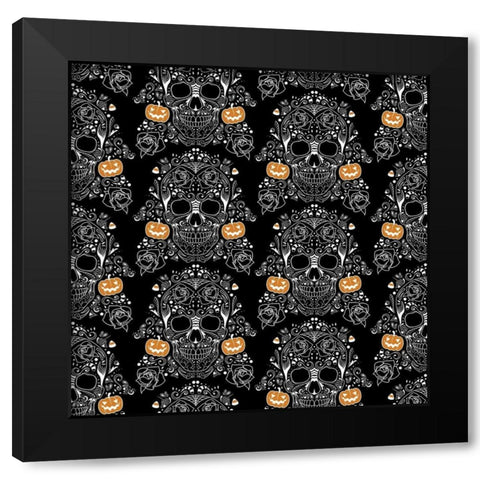 Halloween Skull Pattern Black Modern Wood Framed Art Print by Villa, Mlli