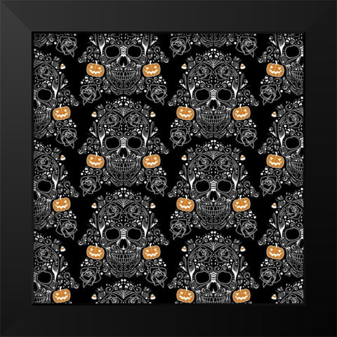 Halloween Skull Pattern Black Modern Wood Framed Art Print by Villa, Mlli